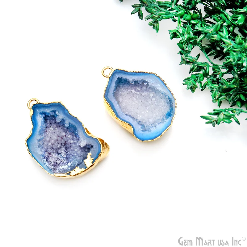 Rings with aventurine gems for green luck -Geode Druzy 33x23mm Organic Gold Electroplated Single Bail Gemstone Earring Connector 1 Pair