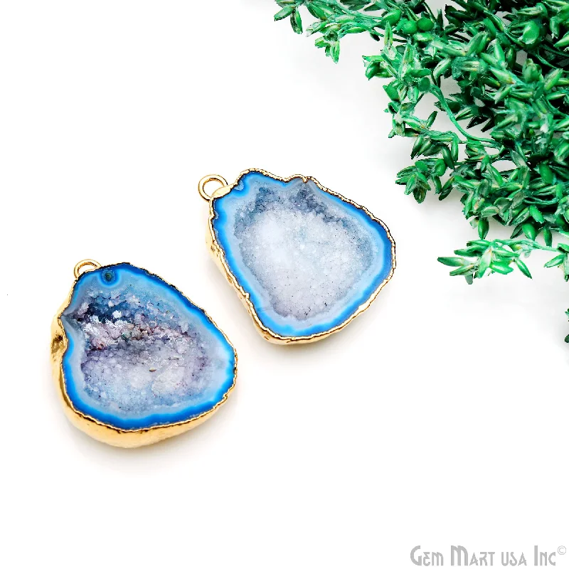 Rings with lapis lazuli for rich blue -Geode Druzy 30x25mm Organic Gold Electroplated Single Bail Gemstone Earring Connector 1 Pair