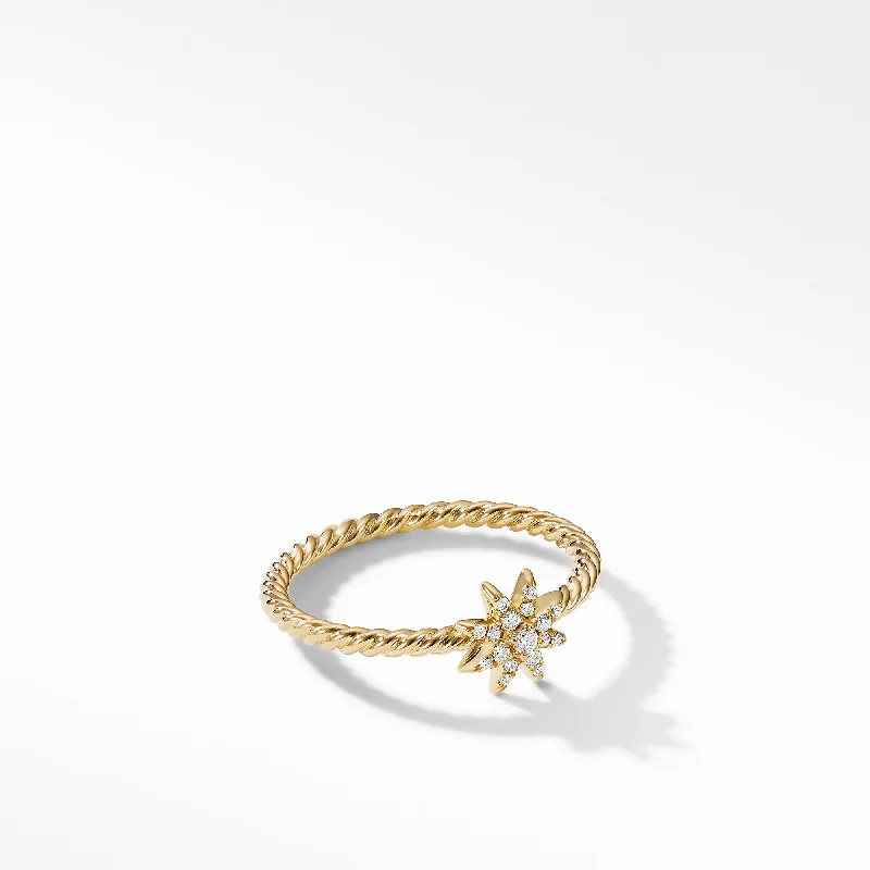 Rings with infinity loops for timeless love -Petite Starburst Station Ring in 18K Yellow Gold with Diamonds, Size 6