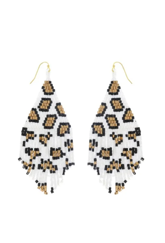 Pearl Drop Earrings for Elegance -Beaded Leopard Earrings