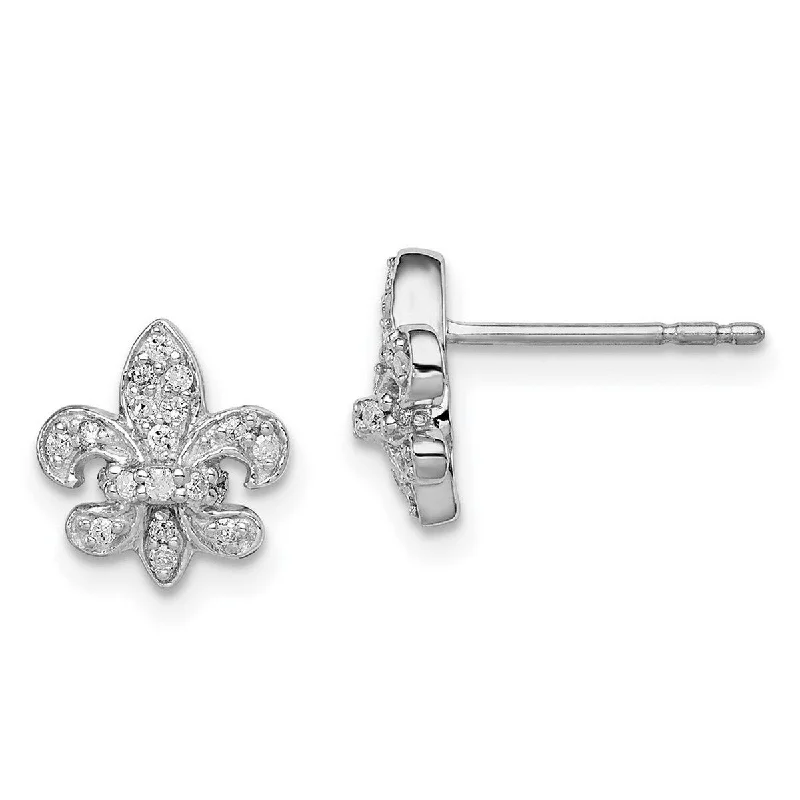 Drop Earrings for Everyday Glamour -Curata 925 Sterling Silver Polished 0.16ct Diamond Fleur De Lis Post Earrings - 9x9mm Wide