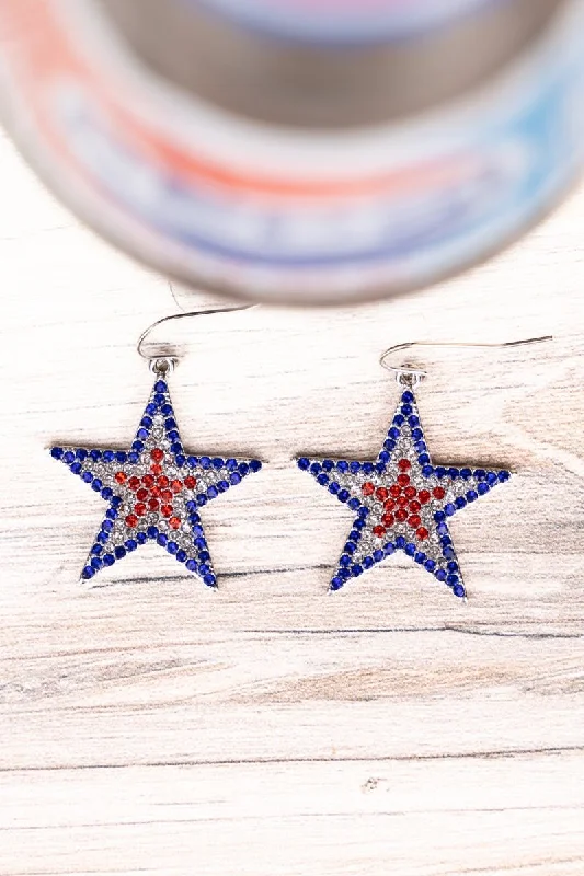 Drop Earrings with Animal Motifs -Free To Shine Patriotic Crystal Star Earrings