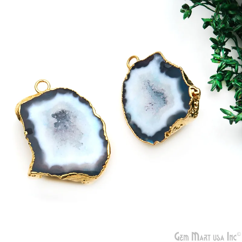 Rings with wave patterns for ocean vibes -Geode Druzy 36x23mm Organic Gold Electroplated Single Bail Gemstone Earring Connector 1 Pair