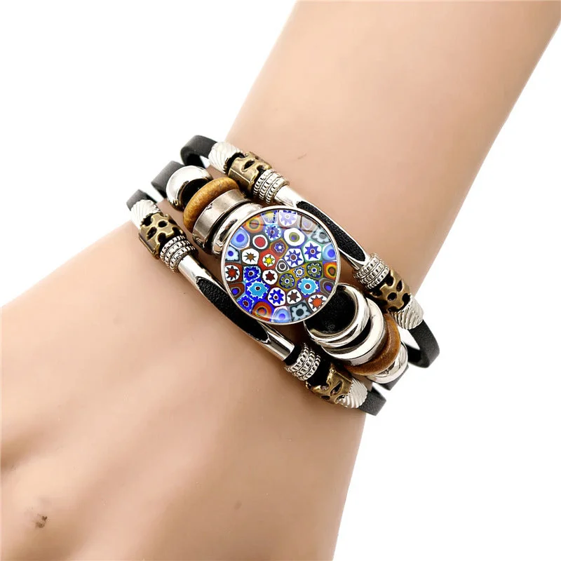 Bracelets with spiral ruby for striking twist -Wholesale Colorful Murano Snap Beaded Leather Bracelet