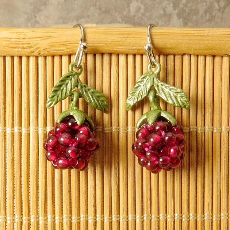 Minimalist Drop Earrings with Simplicity -Raspberry Vintage Lacquer Earrings Garnet