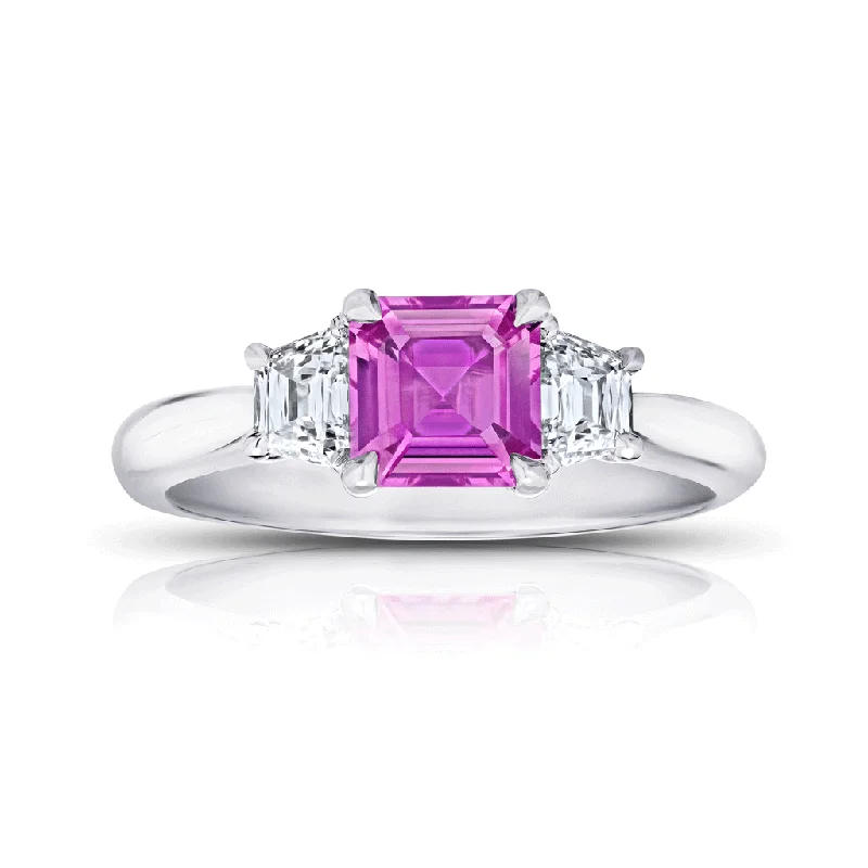 Rings with vine-wrapped bands for nature -Classic Asscher Cut Pink Sapphire Diamond Engagement Ring