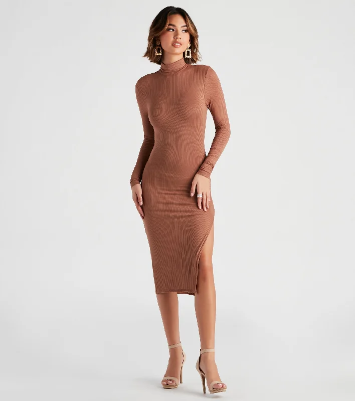 Satin Dresses for Shiny Look -On A Roll Turtleneck Midi Dress