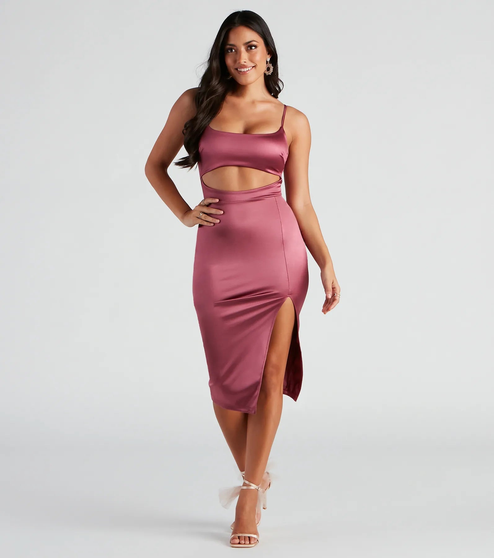 Bridesmaid Dresses for Ceremony -All Eyes On You Satin Midi Dress