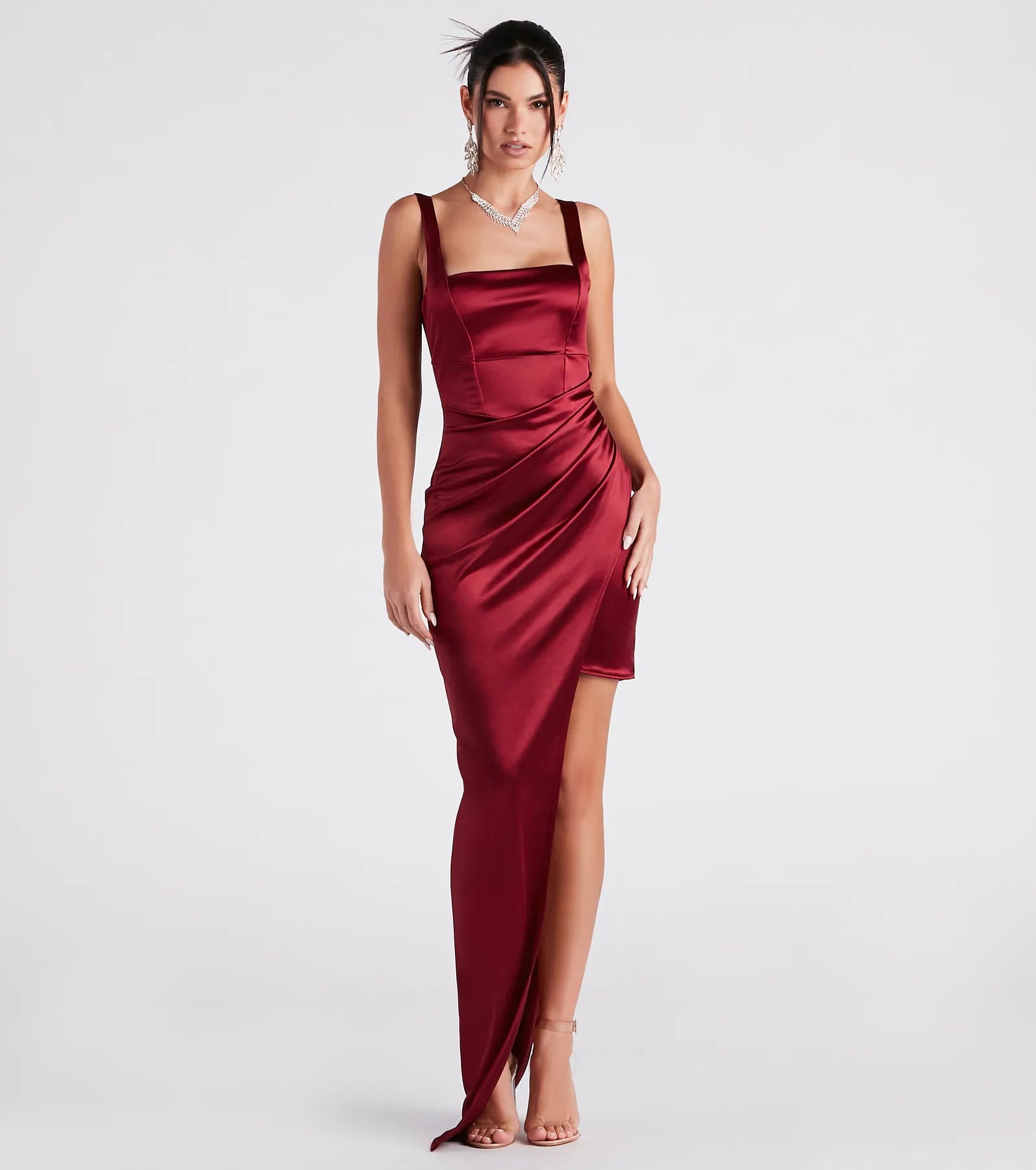 Fringed Dresses for Edgy -Callie High Slit Satin Formal Dress