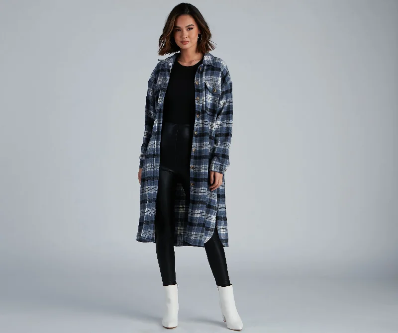 Best necklaces and pendants with minimalist pendants for a sleek, understated look-Casual-Cozy Long Line Plaid Shacket