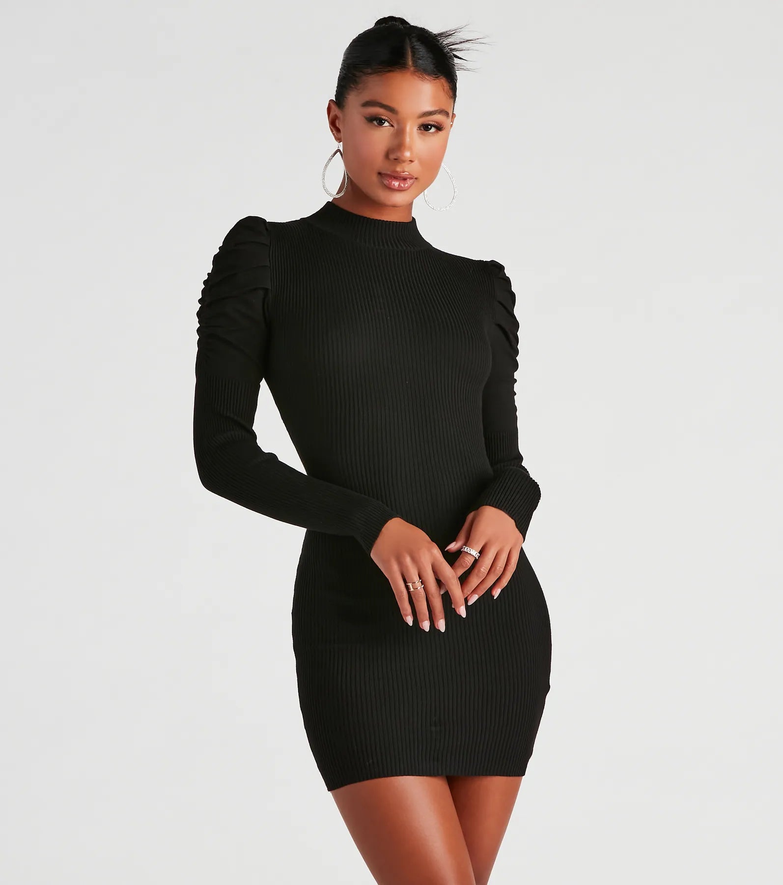 Leather Dresses for Luxury -Chic Perfection Mock Neck Sweater Dress