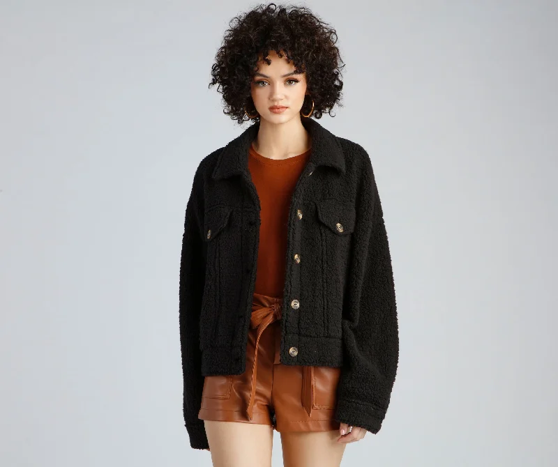 Necklaces and pendants with leaf-shaped designs for an earthy, organic feel-Cozy Moment Sherpa Knit Shacket