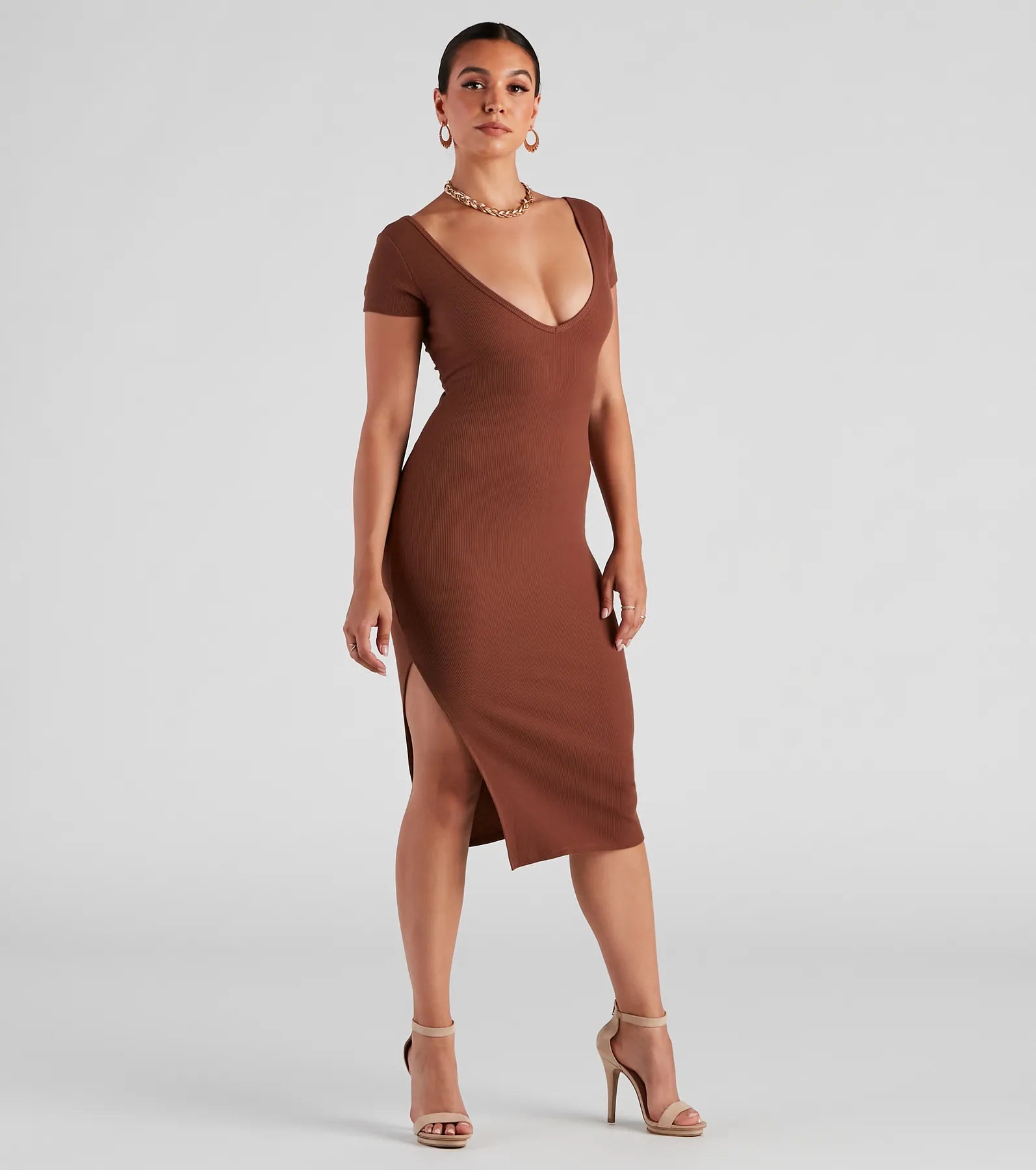 Beige Dresses for Neutral -Cutie In Cap Sleeve Midi Dress