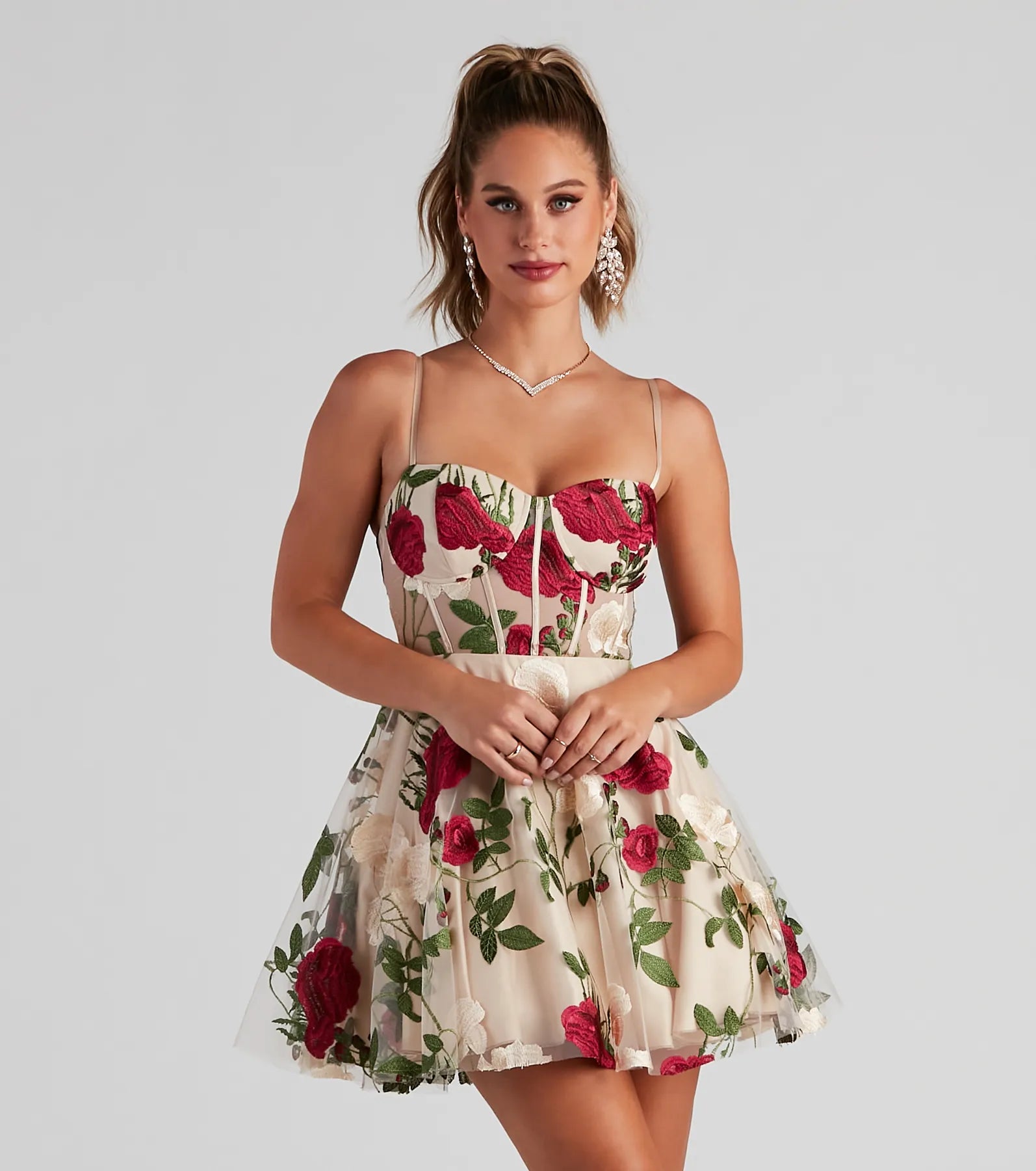 Sleeveless Dresses for Coolness -Darcie Floral Bustier Party Dress