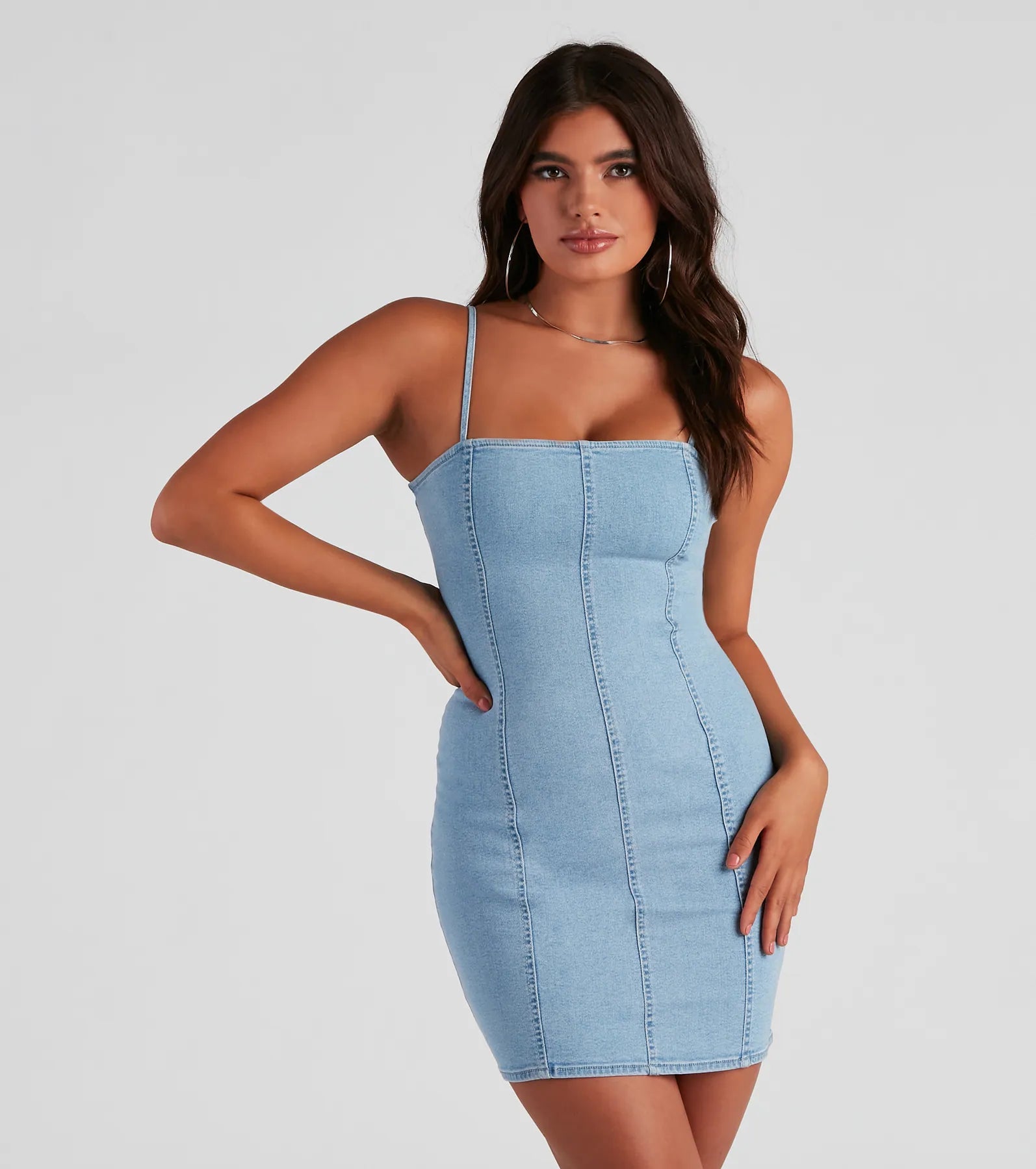 Beach Dresses for Coastal -Denim Days Square Neck Mini Dress