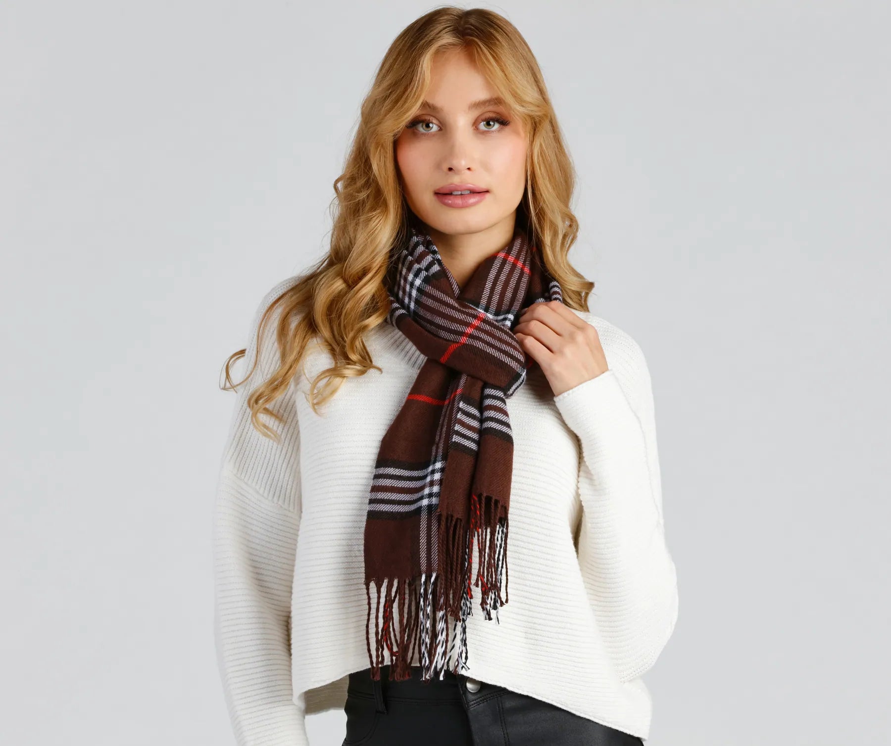 Best necklaces and pendants with cubic zirconia for a budget-friendly dazzling effect-Easy Breezy Plaid Fringe Scarf