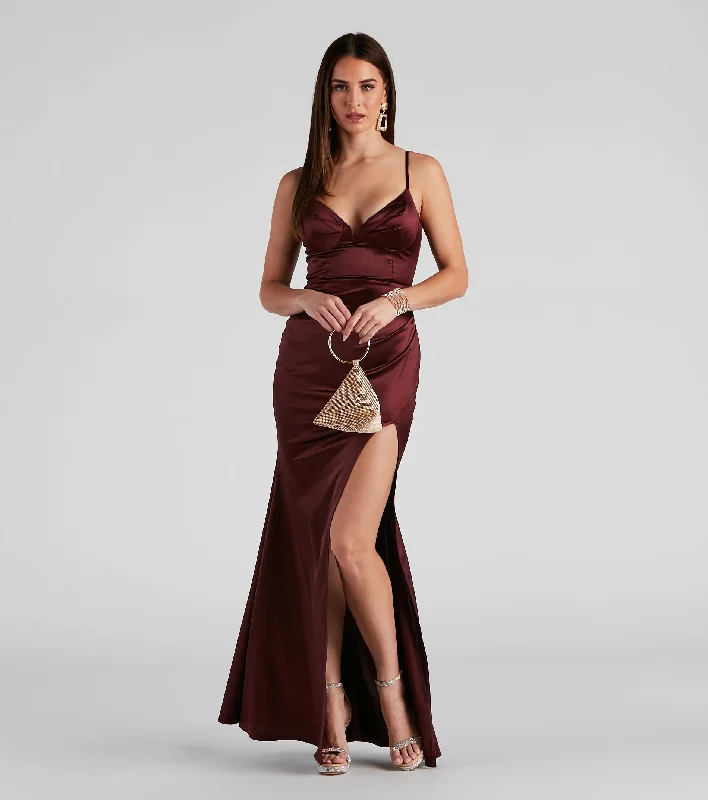 Retro Dresses for Throwback -Edith Formal Satin V-Notch Dress