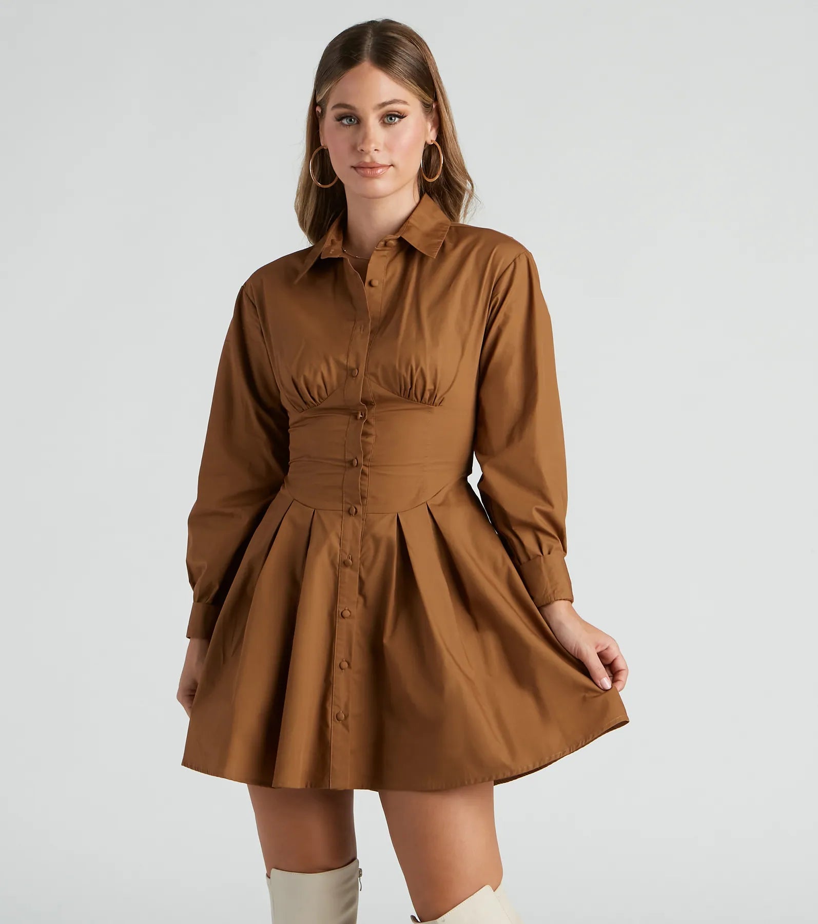 Rhinestone Dresses for Bling -Fall Ritual Poplin Shirt Dress