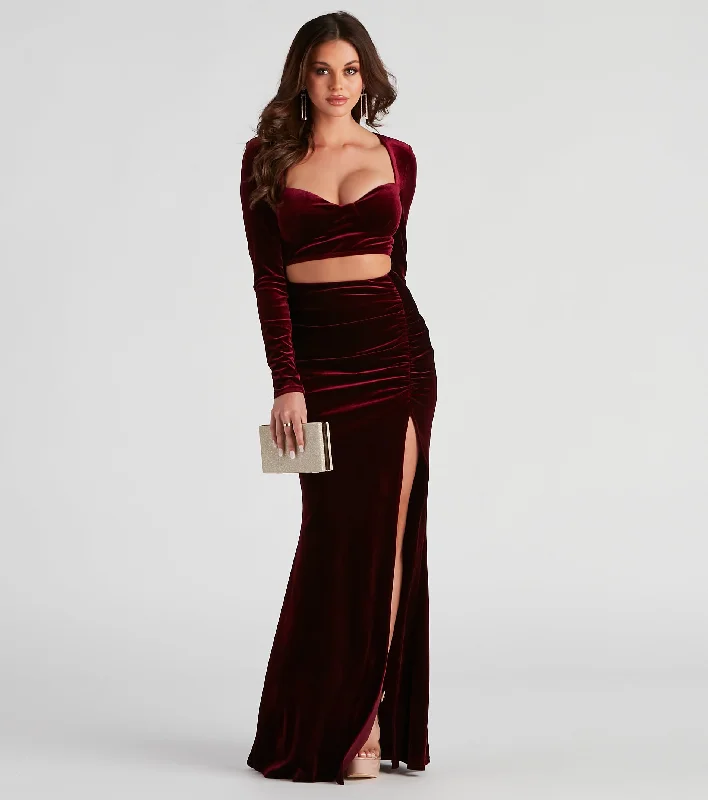 One-shoulder Dresses for Trendy -Gabriela Formal Velvet Long Dress