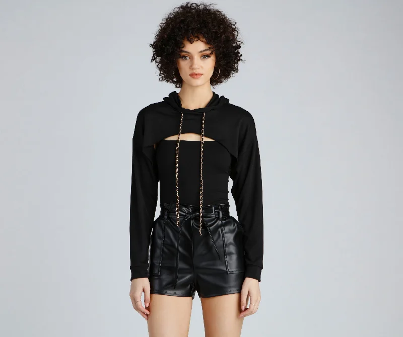 Best necklaces and pendants with crystal accents for a sparkling and elegant style-Hawt Crop Chain Detail Hoodie Top