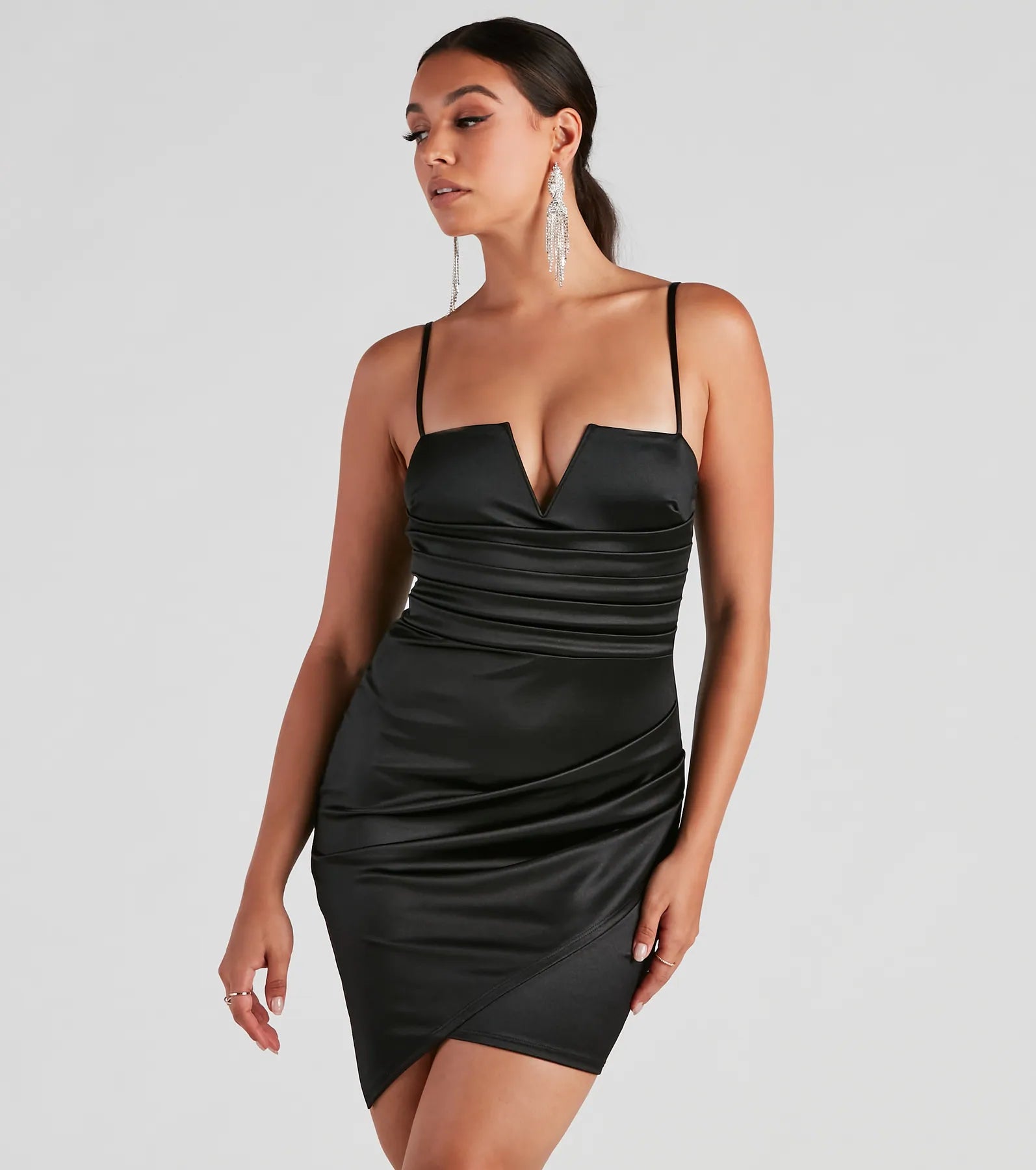 Pencil Dresses for Slimming -Hey Gorgeous Satin Wrap Mini Dress