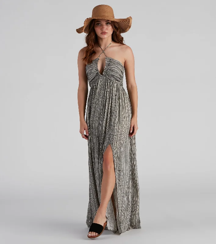 Beaded Dresses for Glamour -Life Made Easy Linen Halter Maxi Dress