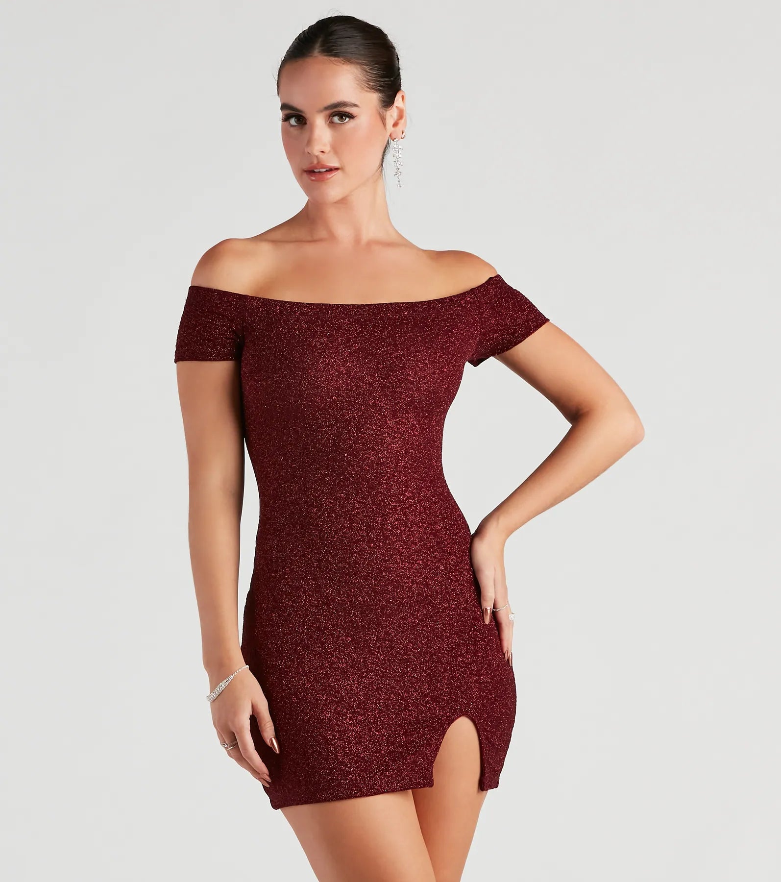 Red Dresses for Statement -Love Spark Glitter Off The Shoulder Dress