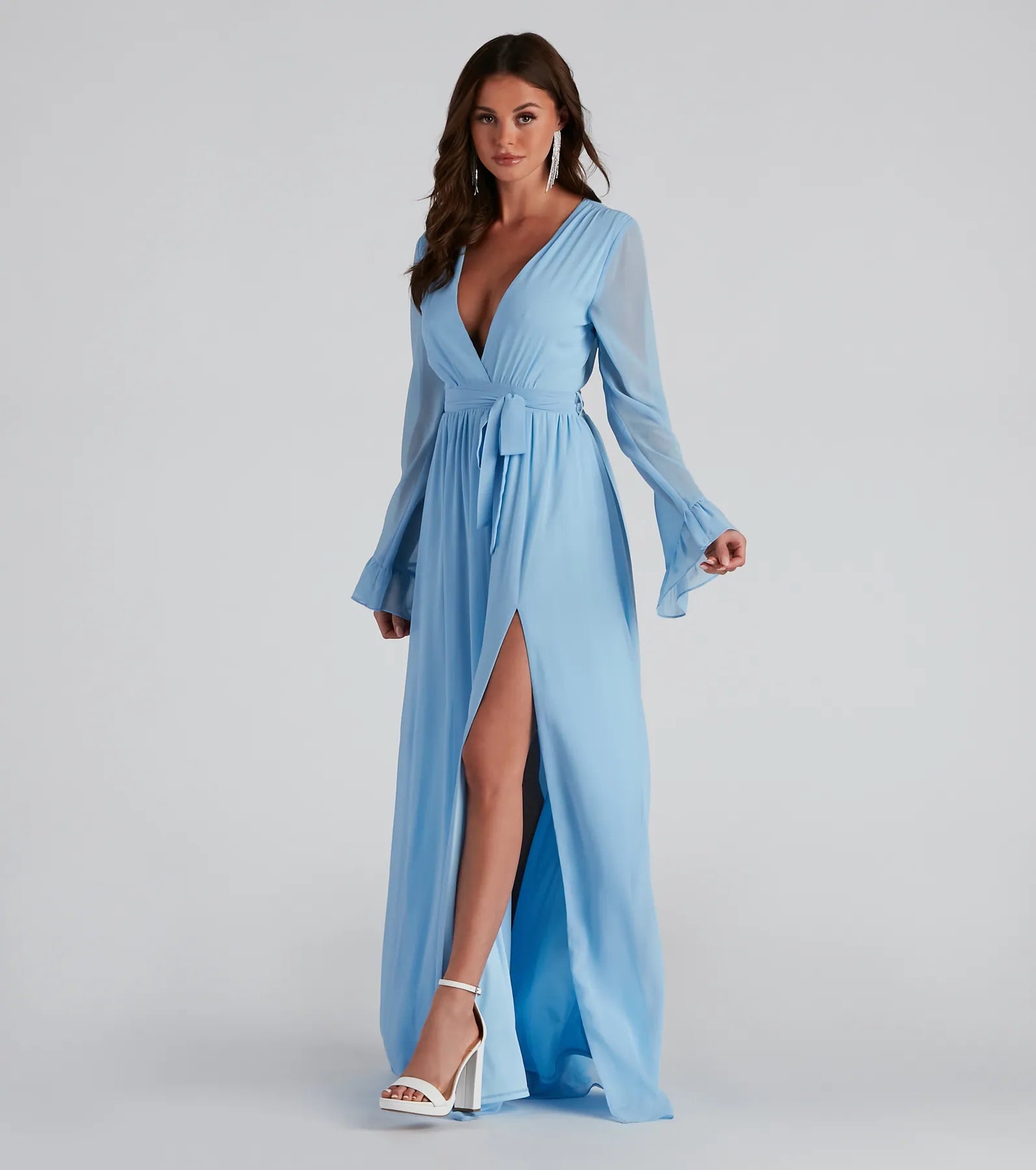 Maxi Dresses for Elegant Style -Maya Long Sleeve Chiffon A-Line Dress