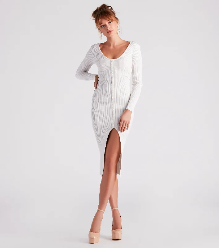 A-line Dresses for Flattering -Pearl-Fect Pick Sweater Maxi Dress