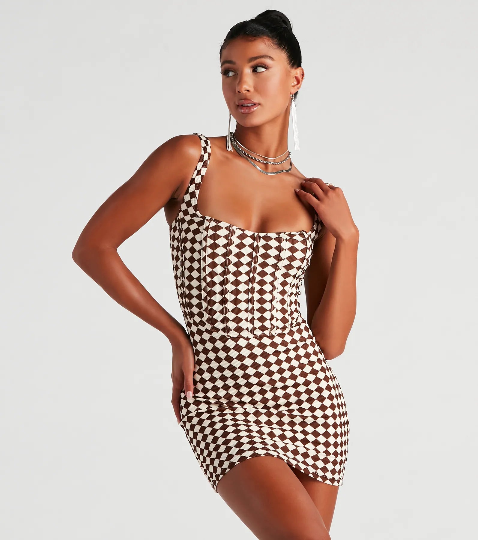 Zippered Dresses for Convenience -Play The Game Checker Mini Dress