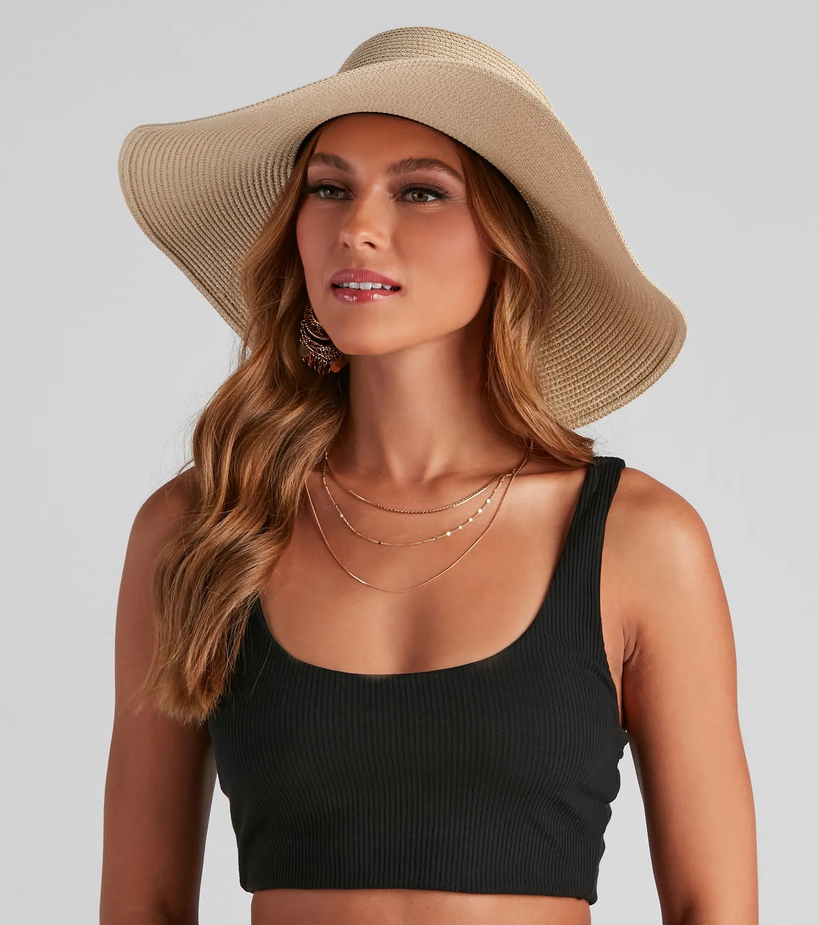 Beautiful necklaces and pendants with layered chains for a fashionable, chic look-Playful Cutie Straw Floppy Hat