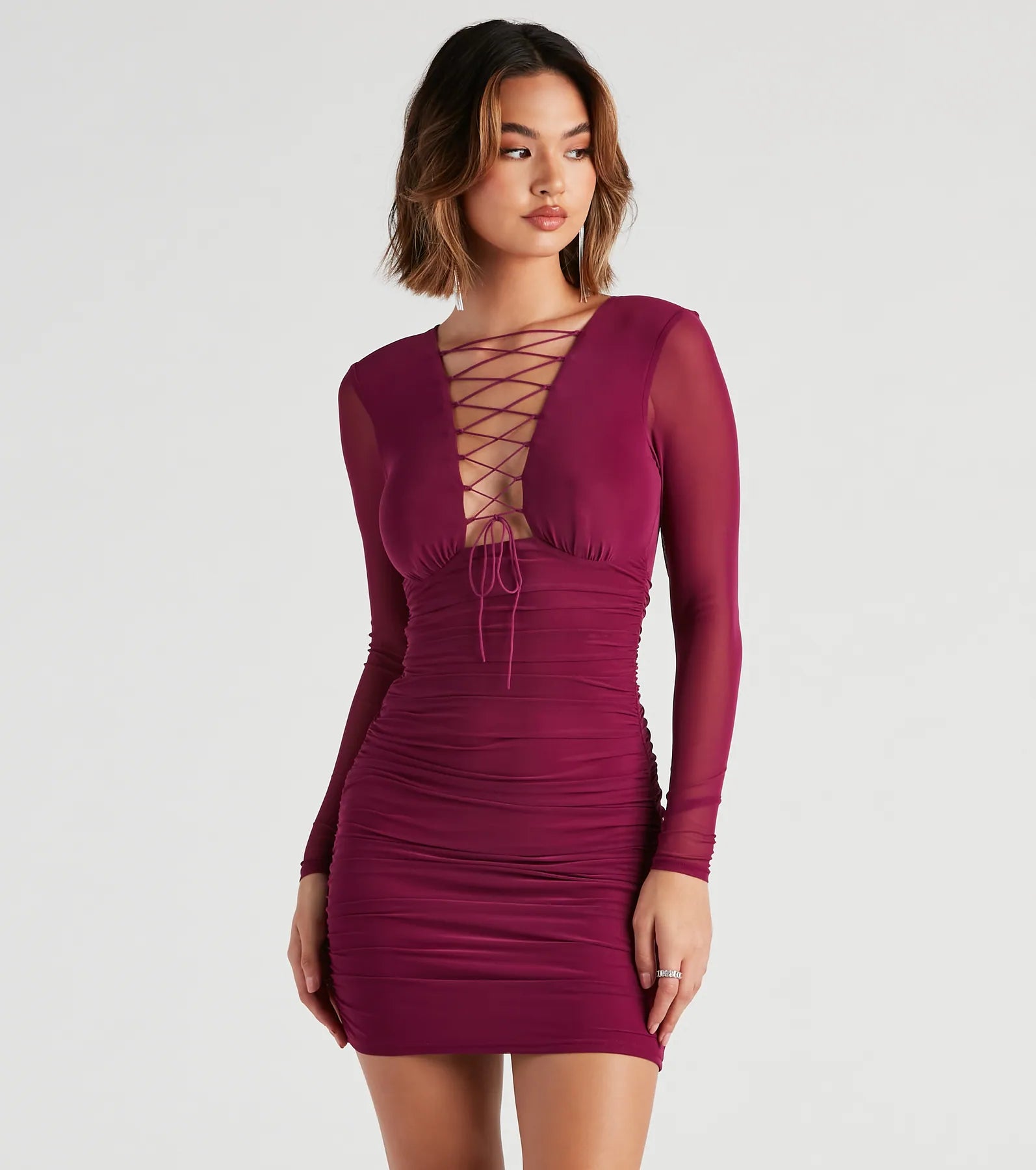 Halter Dresses for Chic Style -Shrrr Of Myself Lace-Up Mesh Dress