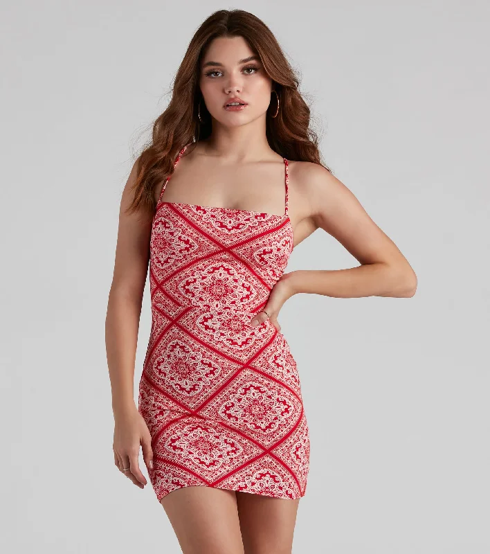 Evening Dresses for Formal Events -Summer Party Paisley Knit Mini Dress