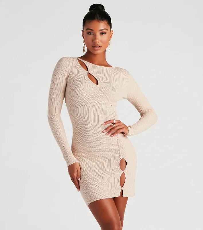 Bridesmaid Dresses for Ceremony -The Hole Package Sweater Mini Dress